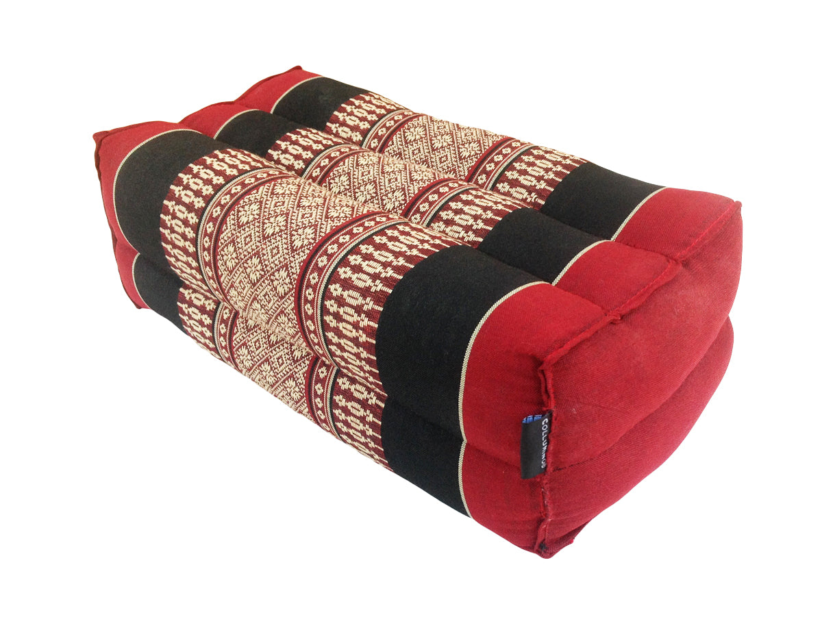 Thai Kapok Yoga & Meditation Cushion Support Block (35 × 15 × 10cm) – Natural Kapok Meditation Seat & Yoga Bolster by Collumino (Black & Red)
