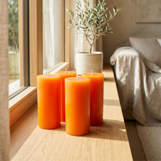 Orange Pillar Candle size 15 x 7cm, Pack of 2
