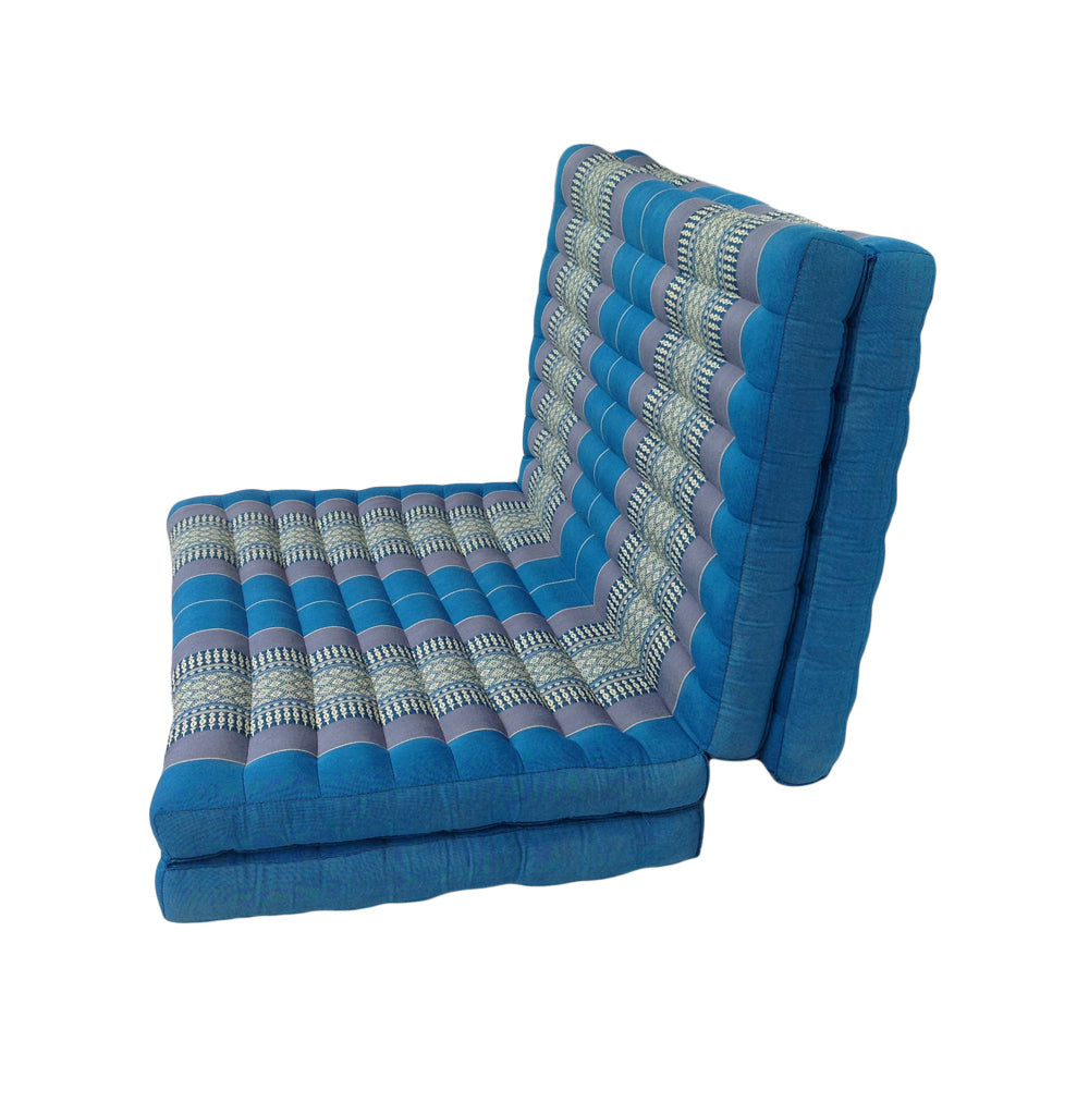 Thai Kapok Folding Floor Mattress – Single (200 × 80 cm) Natural Firm Support for Yoga, Meditation, Massage & Guest Bed, Indoor & Outdoor Use (Blue)