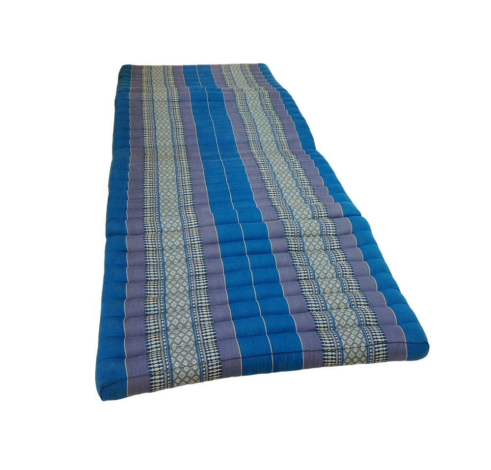 Thai Kapok Folding Floor Mattress – Single (200 × 80 cm) Natural Firm Support for Yoga, Meditation, Massage & Guest Bed, Indoor & Outdoor Use (Blue)