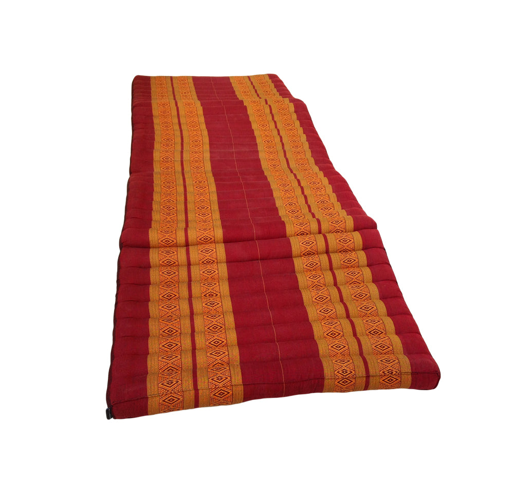 Thai Kapok Folding Floor Mattress – Single (200 × 80 cm) Natural Firm Support for Yoga, Meditation, Massage & Guest Bed, Indoor & Outdoor Use (Copper and Burgundy)