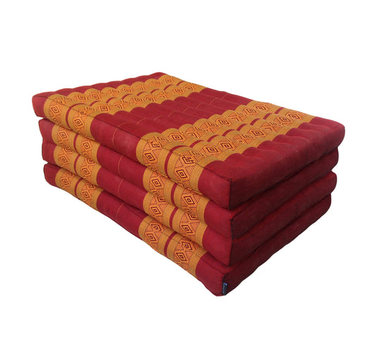 Thai Kapok Folding Floor Mattress – Single (200 × 80 cm) Natural Firm Support for Yoga, Meditation, Massage & Guest Bed, Indoor & Outdoor Use (Copper and Burgundy)
