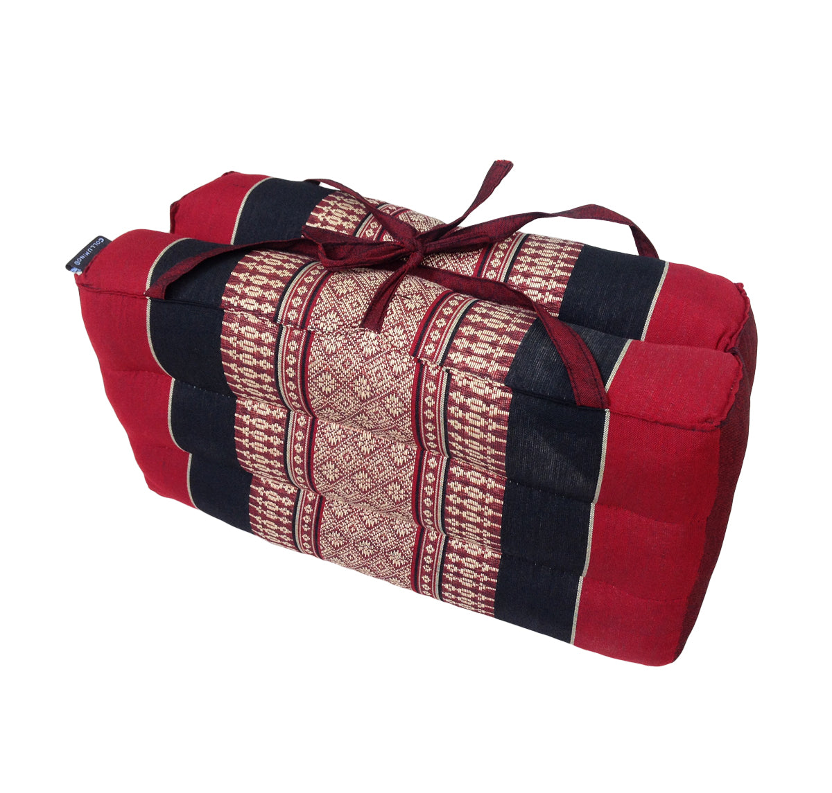 Traditional Thai Kapok Meditation Cushion for Yoga, Floor Seating & Mindfulness – Organic Foldable Yoga Cushion with Handle (Black and Red)