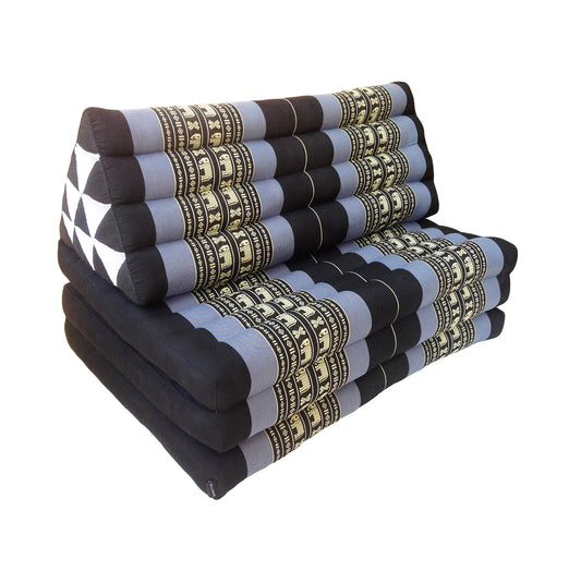 Thai Kapok Extra-Wide 3-Fold Floor Cushion Recliner Futon Set – Navy Blue & Elephants