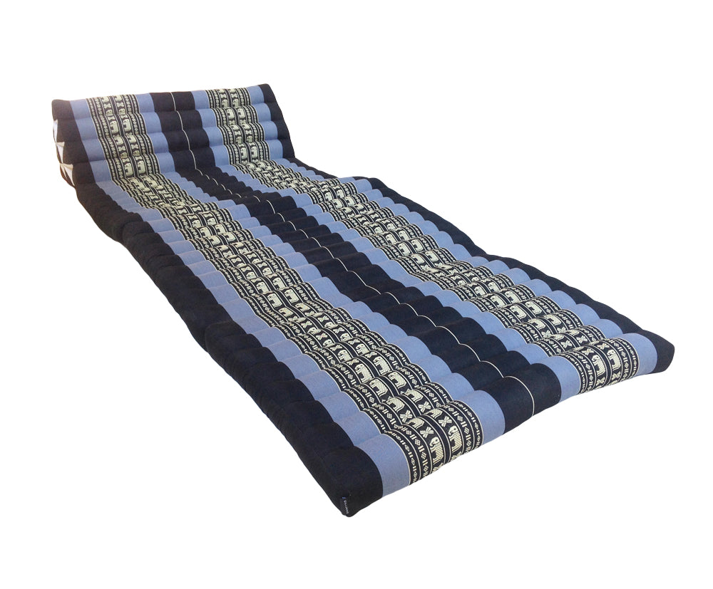 Thai Kapok Extra-Wide 3-Fold Floor Cushion Recliner Futon Set – Navy Blue & Elephants