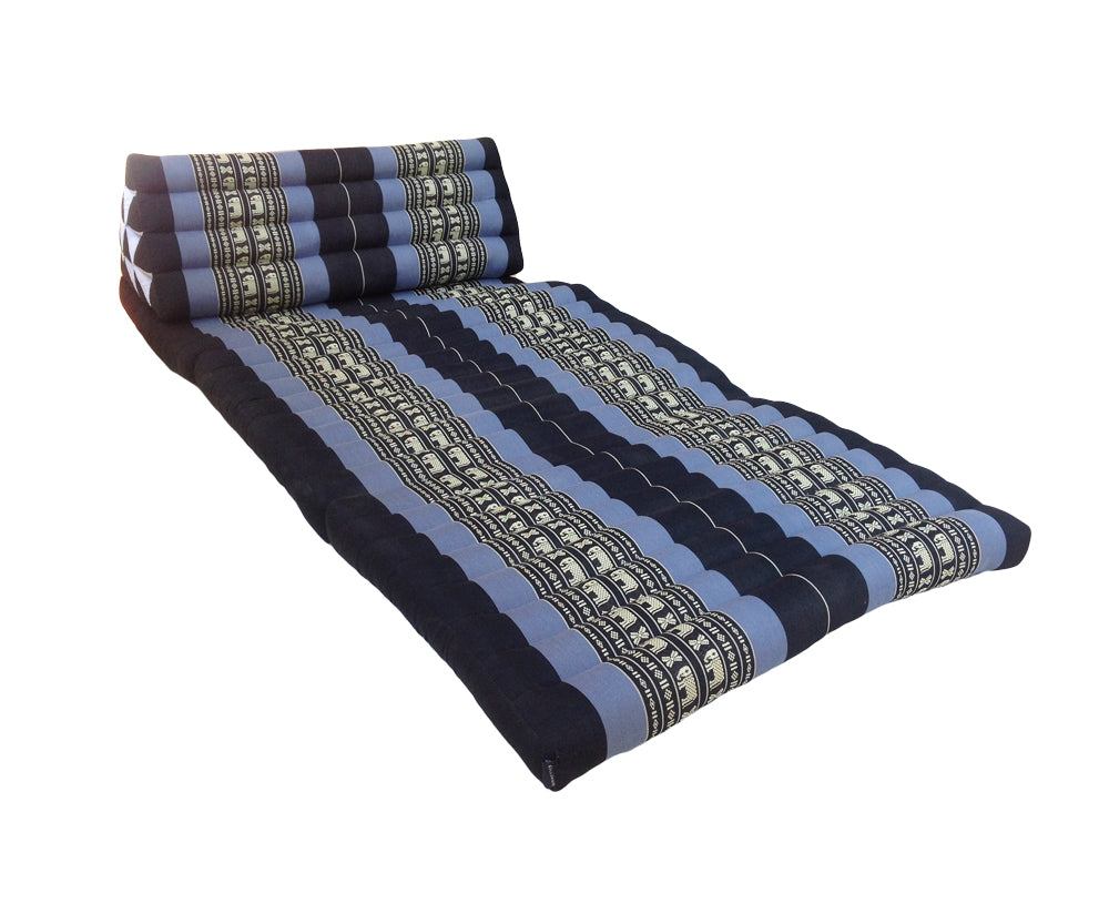 Thai Kapok Extra-Wide 3-Fold Floor Cushion Recliner Futon Set – Navy Blue & Elephants