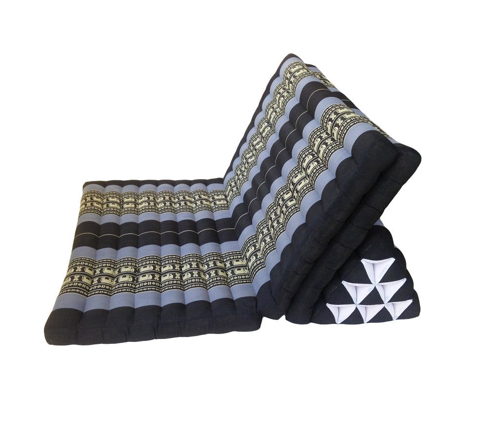 Thai Kapok Extra-Wide 3-Fold Floor Cushion Recliner Futon Set – Navy Blue & Elephants