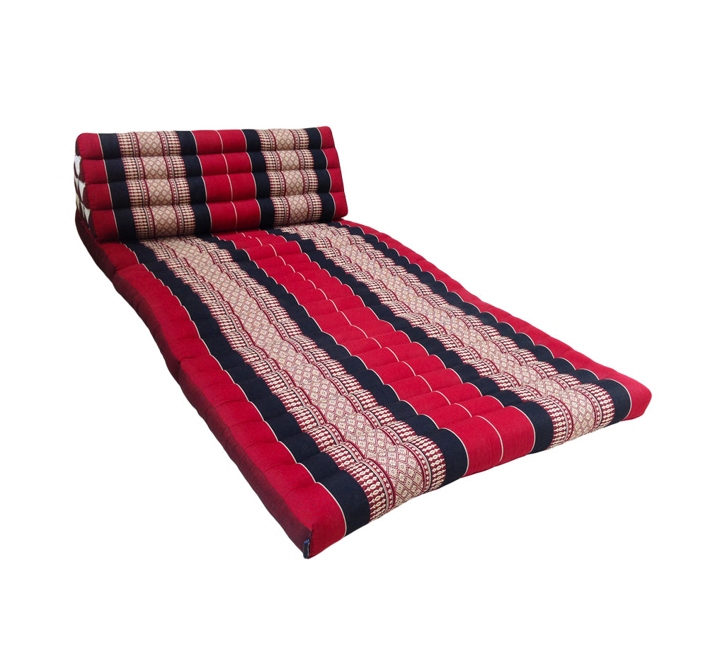 Thai Kapok Extra-Wide 3-Fold Floor Cushion Recliner Futon Set – Black & Red