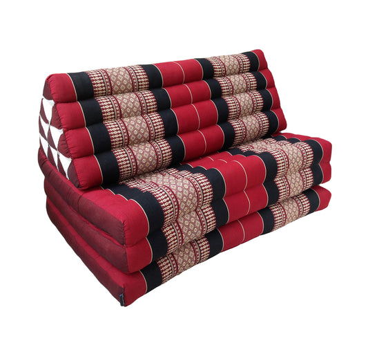 Thai Kapok Extra-Wide 3-Fold Floor Cushion Recliner Futon Set – Black & Red