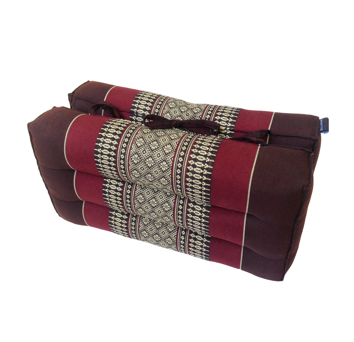 Traditional Thai Kapok Meditation Cushion for Yoga, Floor Seating & Mindfulness – Organic Foldable Yoga Cushion with Handle (Burgundy and Brown)