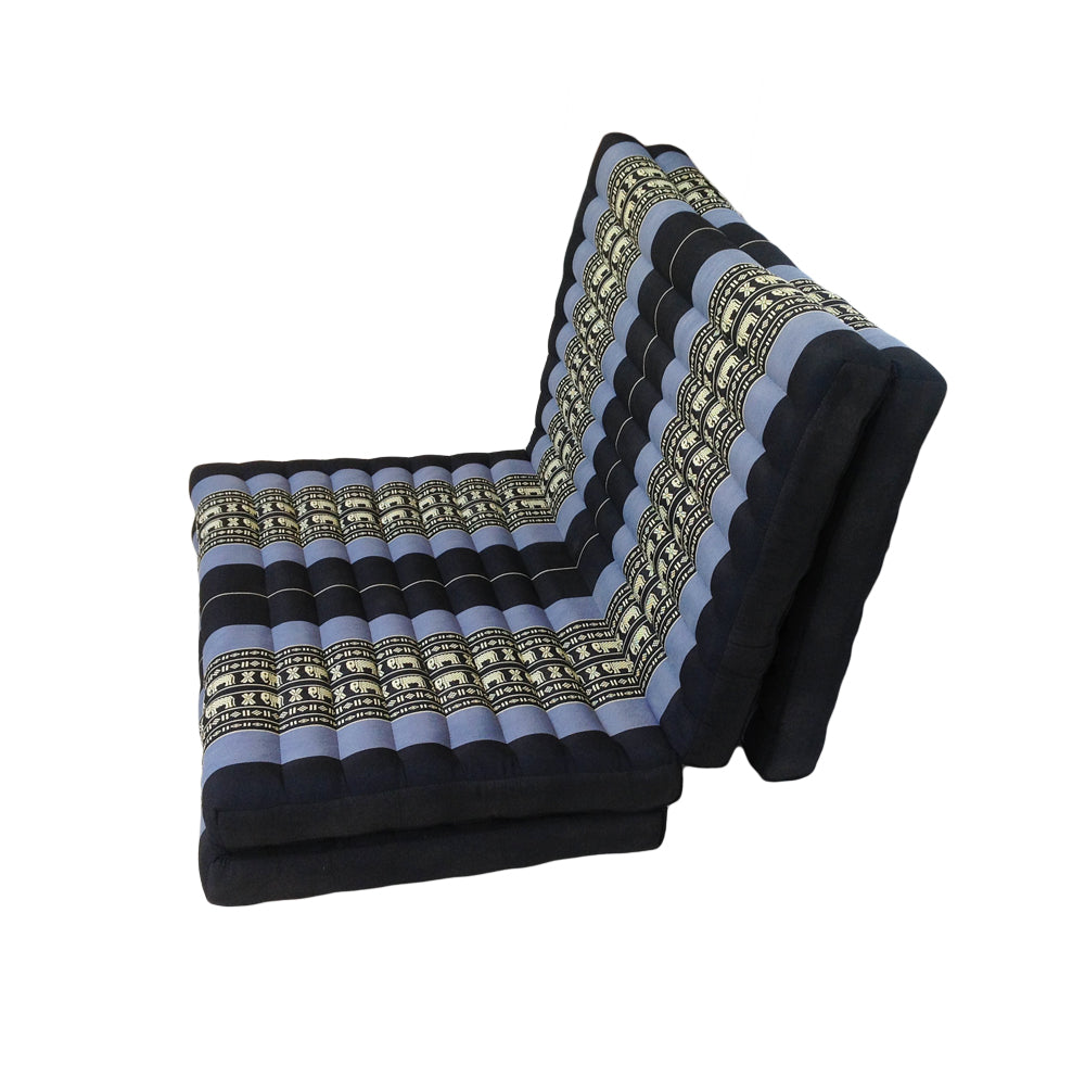 Thai Kapok Folding Floor Mattress – Single (200 × 80 cm) Natural Firm Support for Yoga, Meditation, Massage & Guest Bed, Indoor & Outdoor Use (Navy Blue with Elephants)