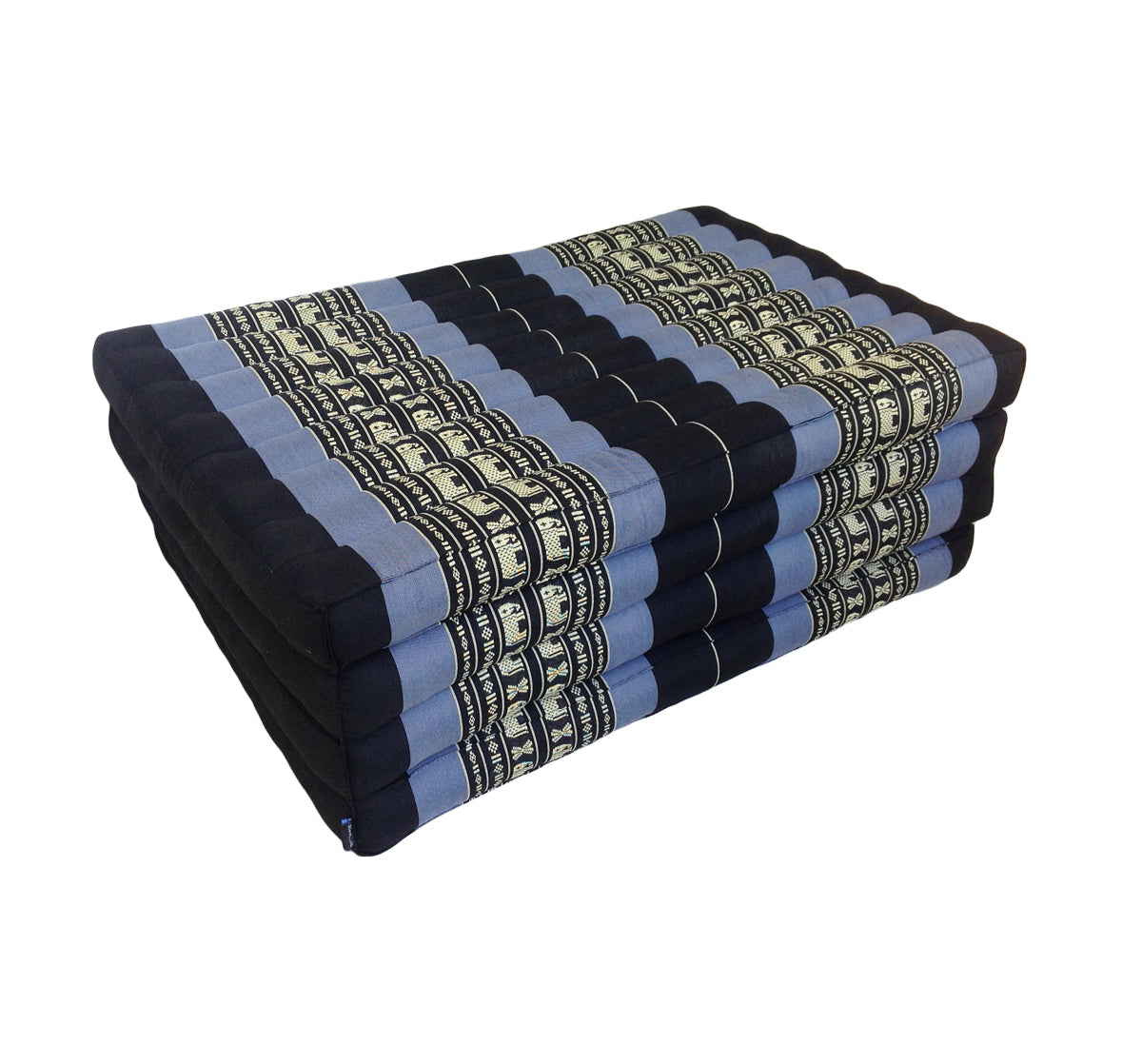 Thai Kapok Folding Floor Mattress – Single (200 × 80 cm) Natural Firm Support for Yoga, Meditation, Massage & Guest Bed, Indoor & Outdoor Use (Navy Blue with Elephants)