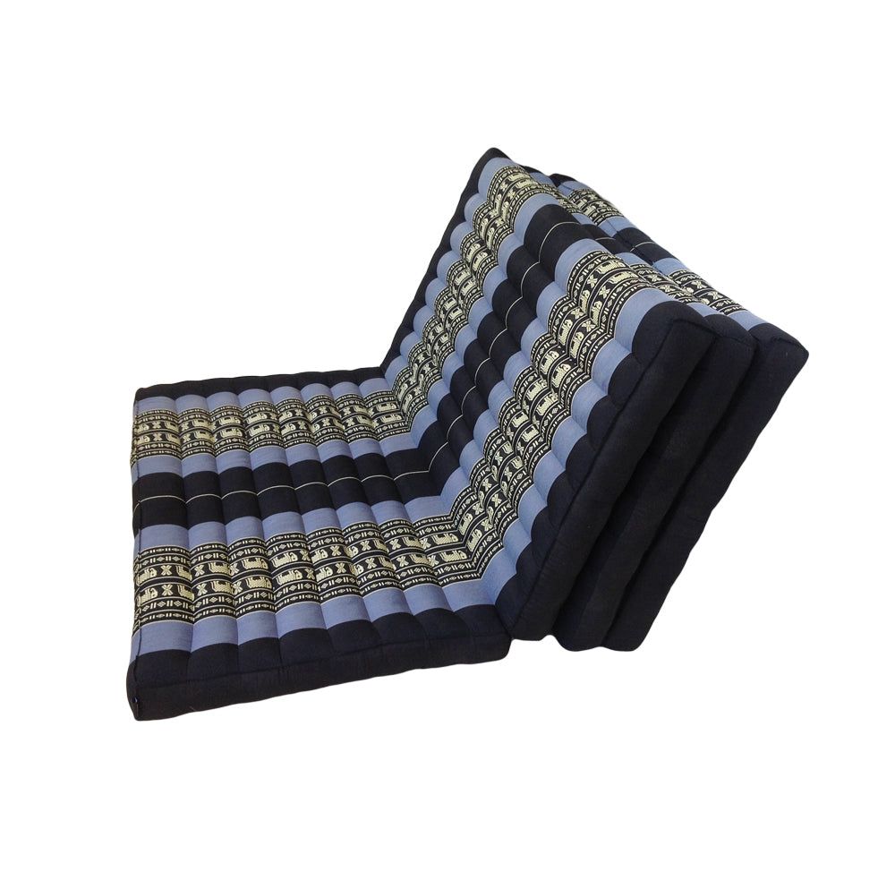 Thai Kapok Folding Floor Mattress – Single (200 × 80 cm) Natural Firm Support for Yoga, Meditation, Massage & Guest Bed, Indoor & Outdoor Use (Navy Blue with Elephants)