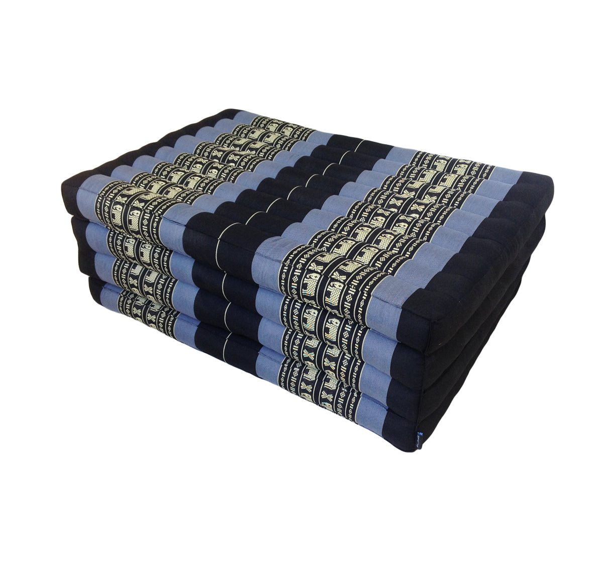 Thai Kapok Folding Floor Mattress – Single (200 × 80 cm) Natural Firm Support for Yoga, Meditation, Massage & Guest Bed, Indoor & Outdoor Use (Navy Blue with Elephants)