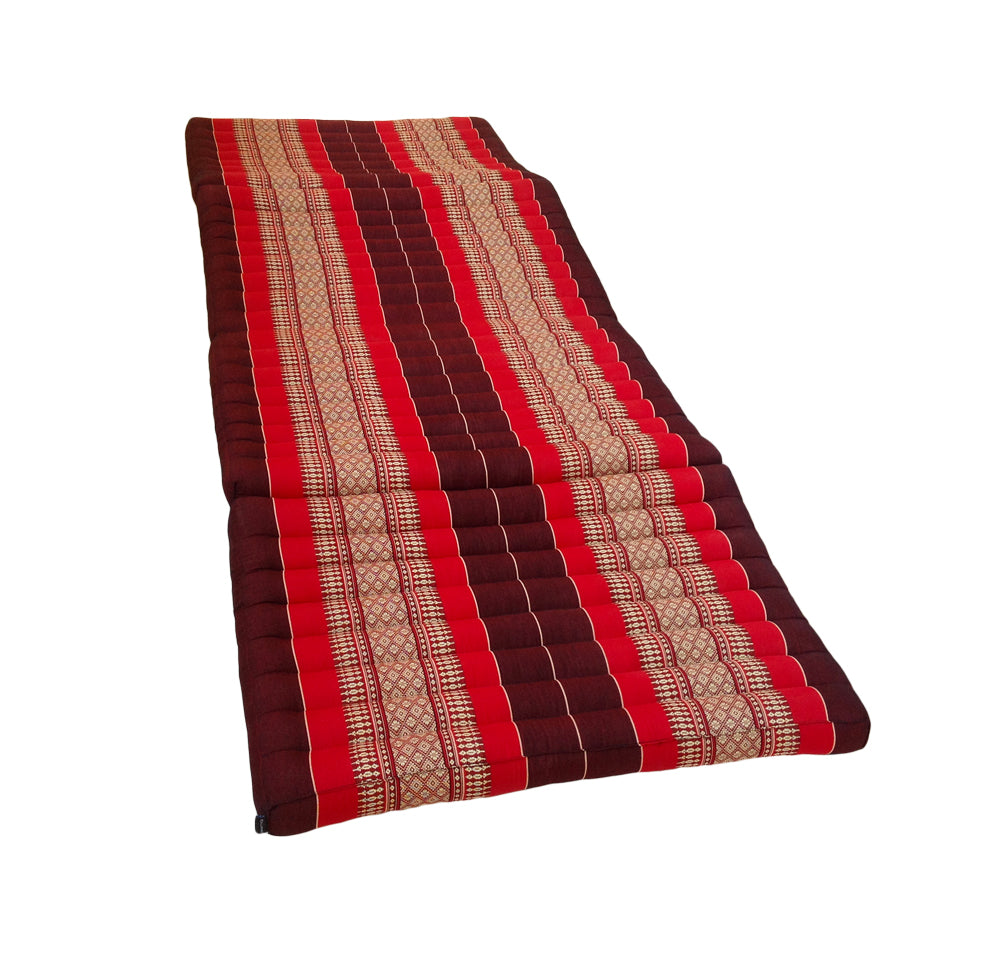 Thai Kapok Folding Floor Mattress – Single (200 × 80 cm) Natural Firm Support for Yoga, Meditation, Massage & Guest Bed, Indoor & Outdoor Use (Red and Maroon)