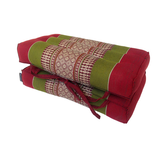 Traditional Thai Kapok Meditation Cushion for Yoga, Floor Seating & Mindfulness – Organic Foldable Yoga Cushion with Handle (Green and Burgundy)