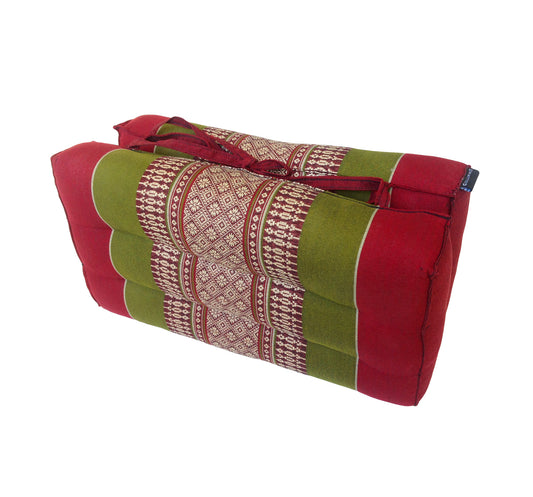 Traditional Thai Kapok Meditation Cushion for Yoga, Floor Seating & Mindfulness – Organic Foldable Yoga Cushion with Handle (Green and Burgundy)