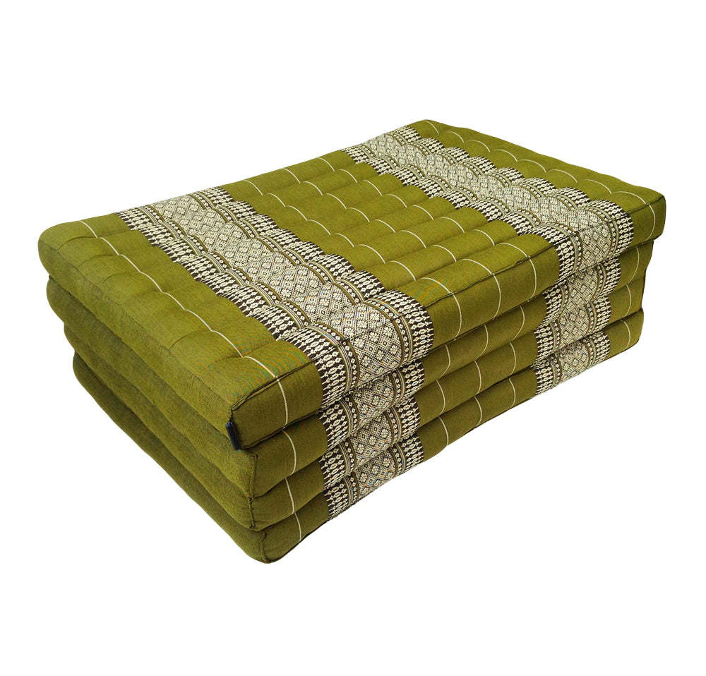 Thai Kapok Folding Floor Mattress – Single (200 × 80 cm) Natural Firm Support for Yoga, Meditation, Massage & Guest Bed, Indoor & Outdoor Use (Green)