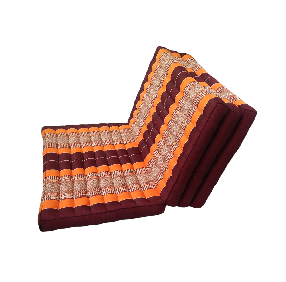 Thai Kapok Folding Floor Mattress – Single (200 × 80 cm) Natural Firm Support for Yoga, Meditation, Massage & Guest Bed, Indoor & Outdoor Use (Orange and Maroon)
