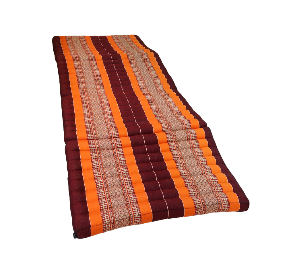 Thai Kapok Folding Floor Mattress – Single (200 × 80 cm) Natural Firm Support for Yoga, Meditation, Massage & Guest Bed, Indoor & Outdoor Use (Orange and Maroon)