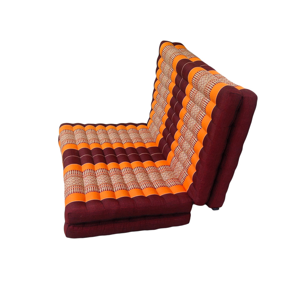 Thai Kapok Folding Floor Mattress – Single (200 × 80 cm) Natural Firm Support for Yoga, Meditation, Massage & Guest Bed, Indoor & Outdoor Use (Orange and Maroon)