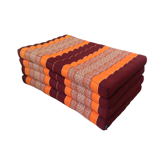 Thai Kapok Folding Floor Mattress – Single (200 × 80 cm) Natural Firm Support for Yoga, Meditation, Massage & Guest Bed, Indoor & Outdoor Use (Orange and Maroon)