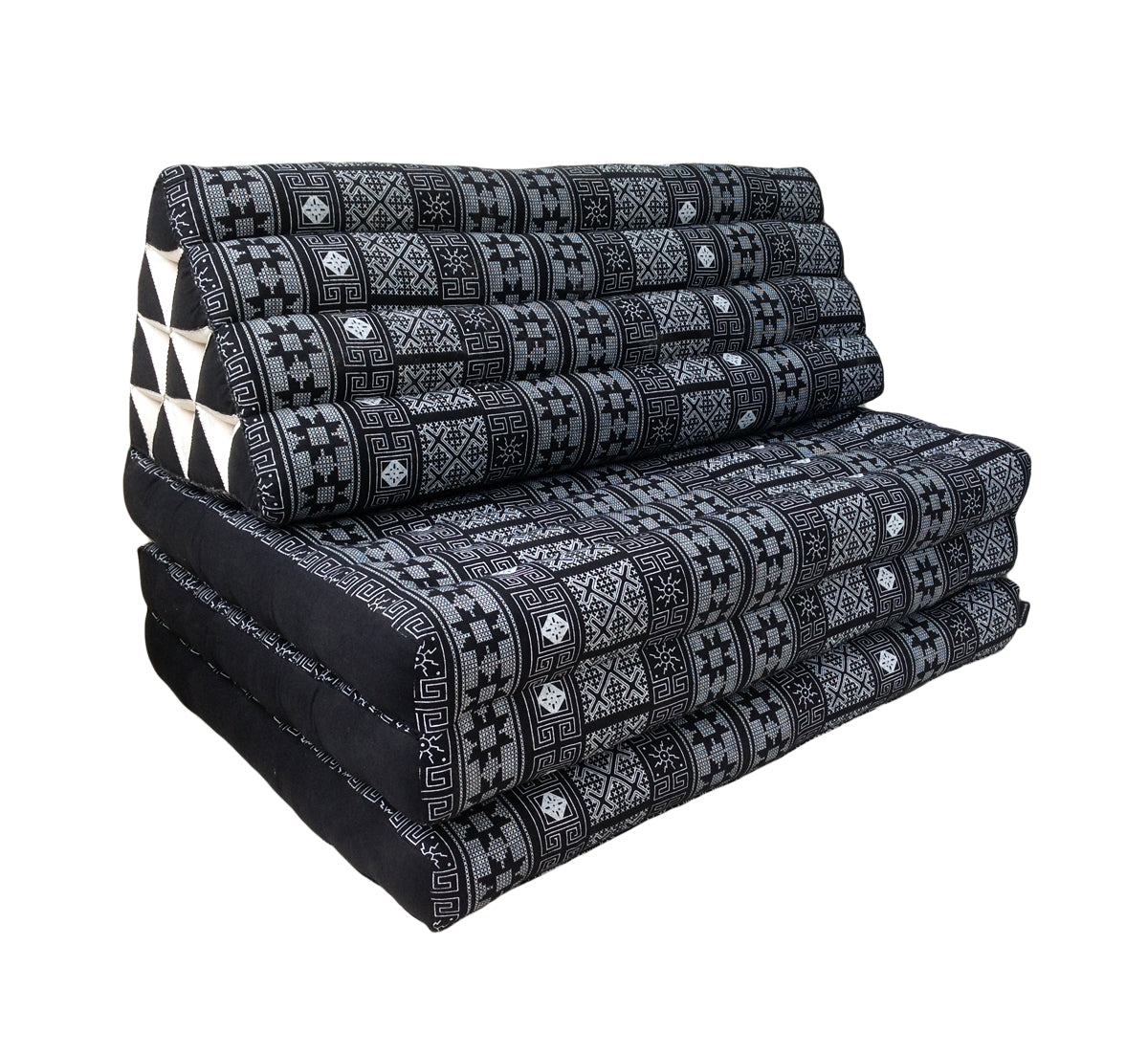 Thai Kapok Extra-Wide 3-Fold Floor Cushion Recliner Futon Set – Black & White Batik