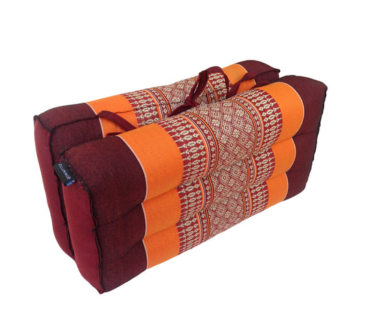 Traditional Thai Kapok Meditation Cushion for Yoga, Floor Seating & Mindfulness – Organic Foldable Yoga Cushion with Handle (Orange and Maroon)