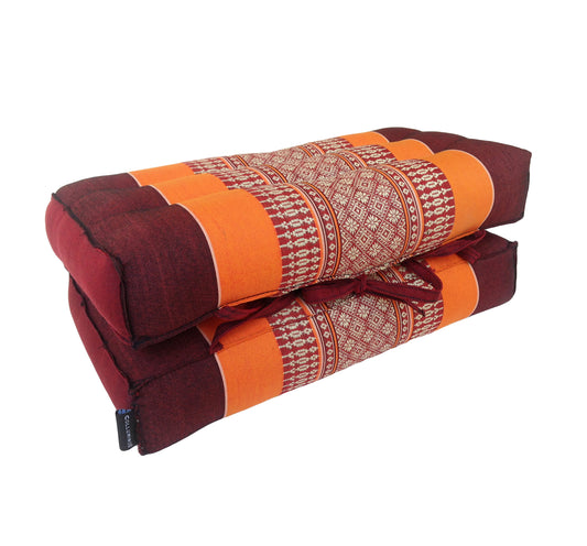 Traditional Thai Kapok Meditation Cushion for Yoga, Floor Seating & Mindfulness – Organic Foldable Yoga Cushion with Handle (Orange and Maroon)