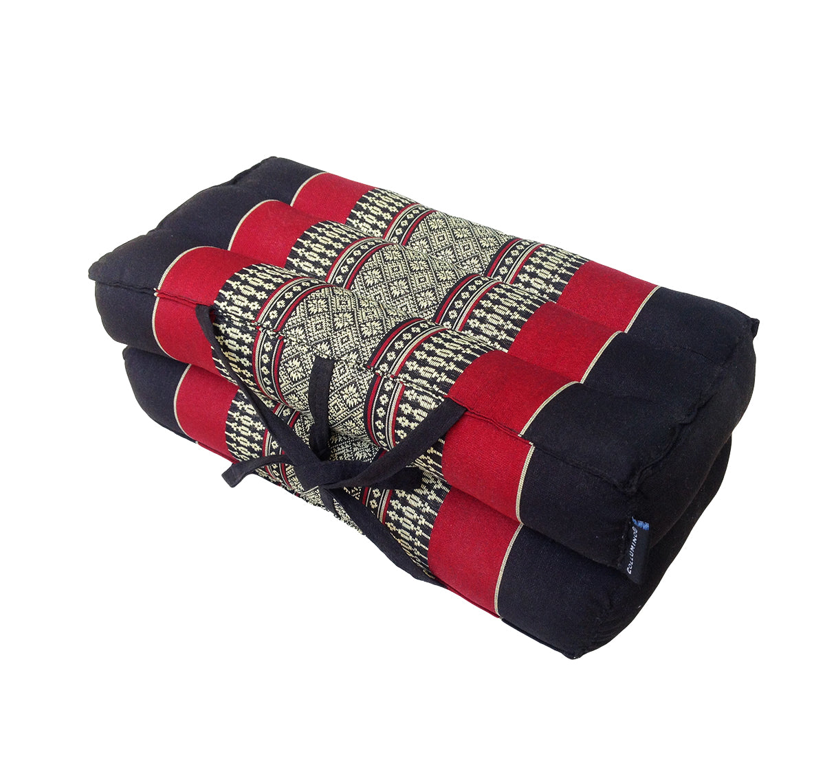 Traditional Thai Kapok Meditation Cushion for Yoga, Floor Seating & Mindfulness – Organic Foldable Yoga Cushion with Handle (Red and Black)