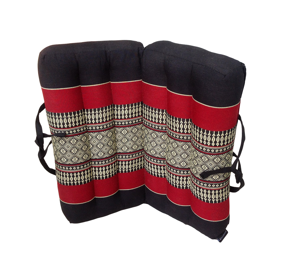 Traditional Thai Kapok Meditation Cushion for Yoga, Floor Seating & Mindfulness – Organic Foldable Yoga Cushion with Handle (Red and Black)