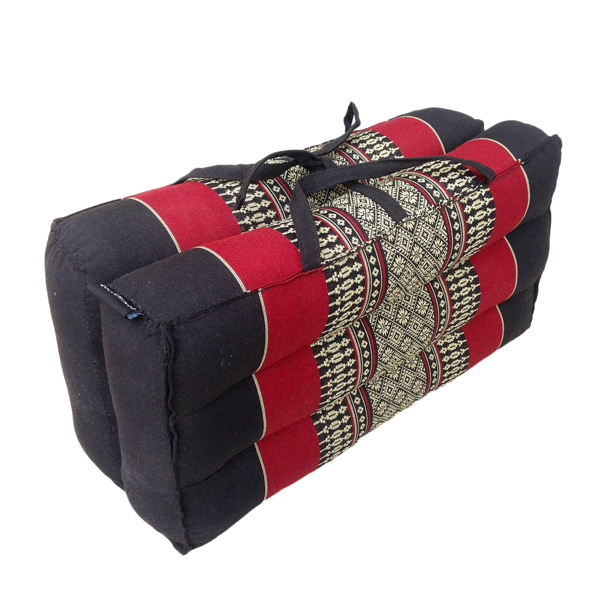 Traditional Thai Kapok Meditation Cushion for Yoga, Floor Seating & Mindfulness – Organic Foldable Yoga Cushion with Handle (Red and Black)