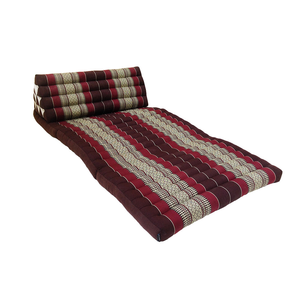 Thai Kapok Extra-Wide 3-Fold Floor Cushion Recliner Futon Set – Burgundy & Brown