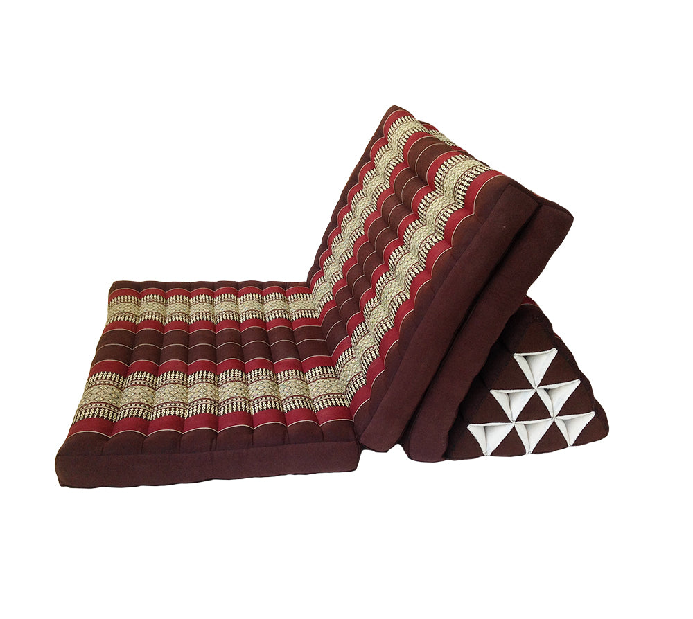 Thai Kapok Extra-Wide 3-Fold Floor Cushion Recliner Futon Set – Burgundy & Brown