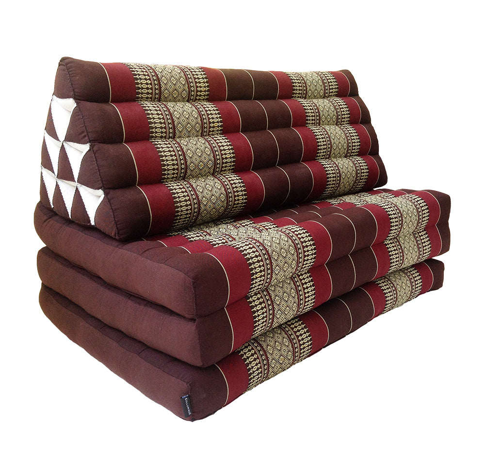 Thai Kapok Extra-Wide 3-Fold Floor Cushion Recliner Futon Set – Burgundy & Brown