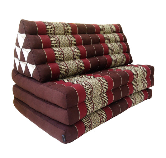 Thai Kapok Extra-Wide 3-Fold Floor Cushion Recliner Futon Set – Burgundy & Brown
