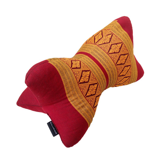 Collumino Traditional Thai Kapok Neck Support Pillow – Organic Firm Yoga & Massage Bolster Cushion (30 x 15cm) Portable Headrest & Knee Support (Copper and Burgundy)