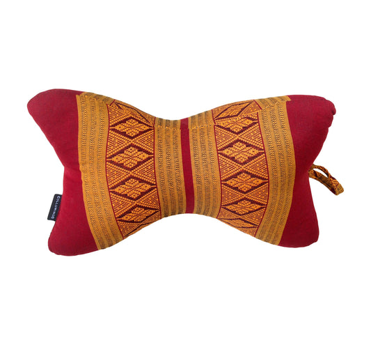 Collumino Traditional Thai Kapok Neck Support Pillow – Organic Firm Yoga & Massage Bolster Cushion (30 x 15cm) Portable Headrest & Knee Support (Copper and Burgundy)