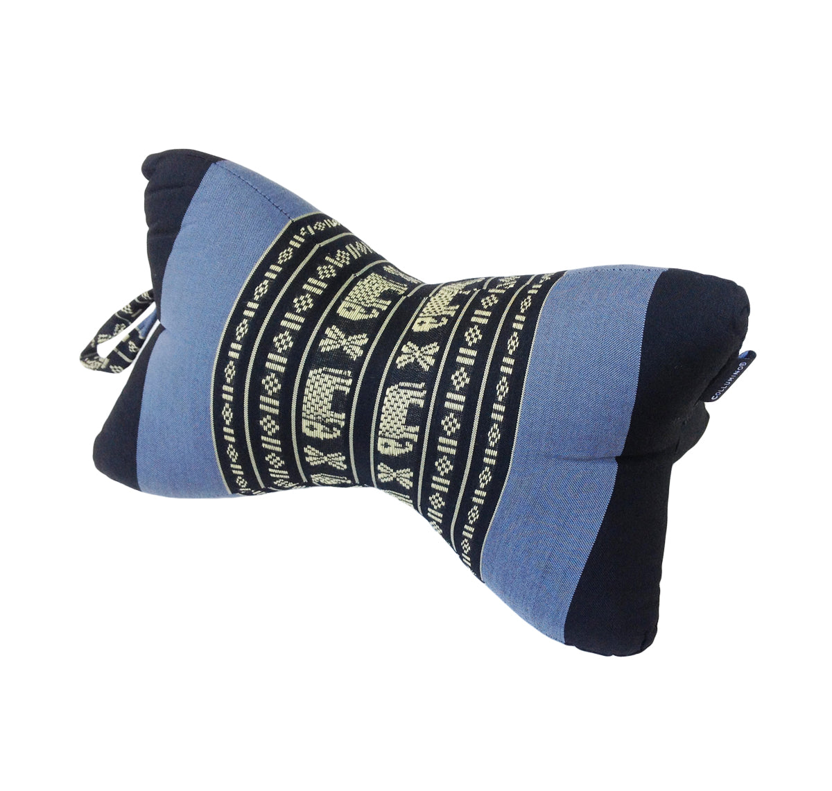 Collumino Traditional Thai Kapok Neck Support Pillow – Organic Firm Yoga & Massage Bolster Cushion (30 x 15cm) Portable Headrest & Knee Support (Navy Blue with Elephants)