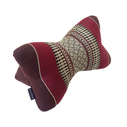 Collumino Traditional Thai Kapok Neck Support Pillow – Organic Firm Yoga & Massage Bolster Cushion (30 x 15cm) Portable Headrest & Knee Support (Burgundy and Brown)