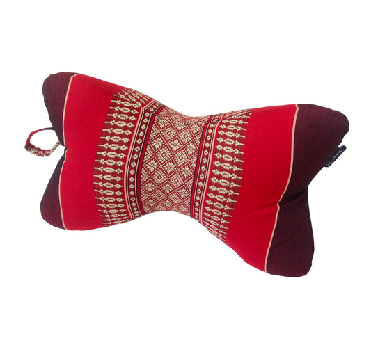 Collumino Traditional Thai Kapok Neck Support Pillow – Organic Firm Yoga & Massage Bolster Cushion (30 x 15cm) Portable Headrest & Knee Support (Red and Maroon)