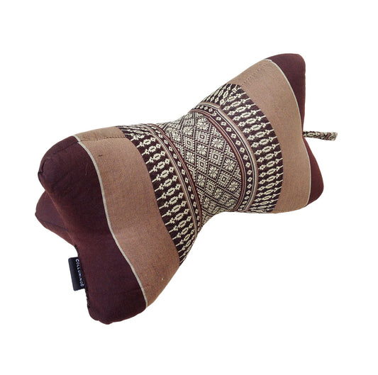 Collumino Traditional Thai Kapok Neck Support Pillow – Organic Firm Yoga & Massage Bolster Cushion (30 x 15cm) Portable Headrest & Knee Support (Brown)