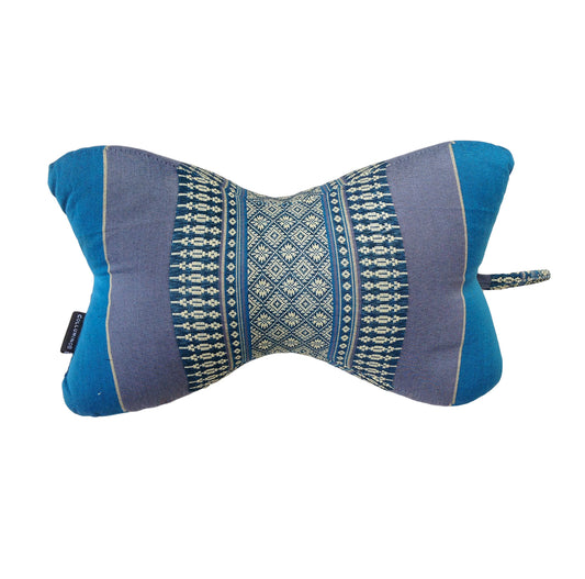 Collumino Traditional Thai Kapok Neck Support Pillow – Organic Firm Yoga & Massage Bolster Cushion (30 x 15cm) Portable Headrest & Knee Support (Blue)