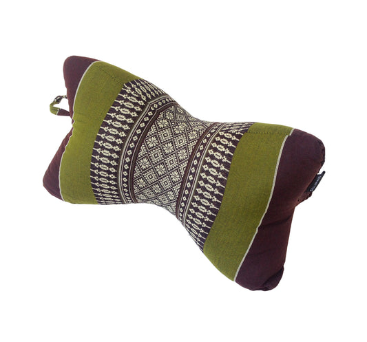 Collumino Traditional Thai Kapok Neck Support Pillow – Organic Firm Yoga & Massage Bolster Cushion (30 x 15cm) Portable Headrest & Knee Support (Green and Brown)