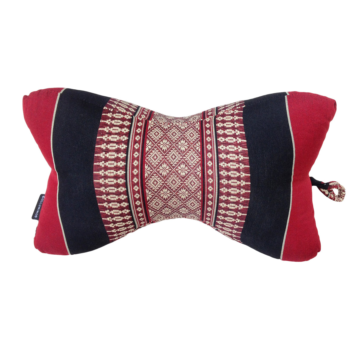 Collumino Traditional Thai Kapok Neck Support Pillow – Organic Firm Yoga & Massage Bolster Cushion (30 x 15cm) Portable Headrest & Knee Support (Black and Red)