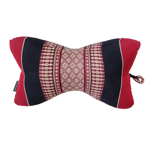 Collumino Traditional Thai Kapok Neck Support Pillow – Organic Firm Yoga & Massage Bolster Cushion (30 x 15cm) Portable Headrest & Knee Support (Black and Red)