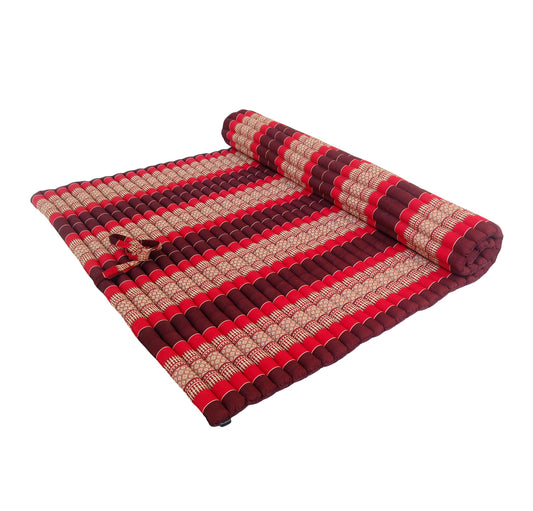 Thai Kapok XXL Roll-Up Double Floor Mattress for Yoga, Massage and Meditation (Red and Maroon)
