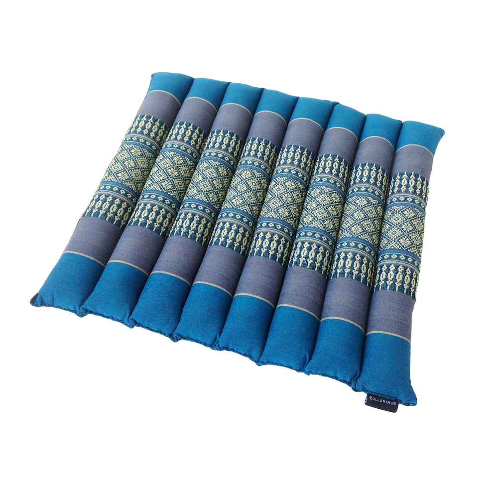 Collumino Thai Kapok Roll-Up Floor Cushion | Portable Meditation Yoga and Prayer Seat Pad 38x38cm (Blue)
