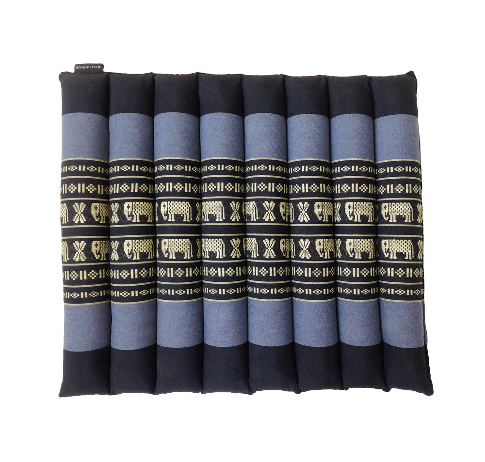 Collumino Thai Kapok Roll-Up Floor Cushion | Portable Meditation Yoga and Prayer Seat Pad 38x38cm (Navy Blue with Elephants)