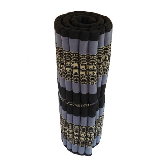 Thai Kapok XL Roll-Up Floor Mattress for Yoga, Massage & Meditation (Navy Blue with Elephants)